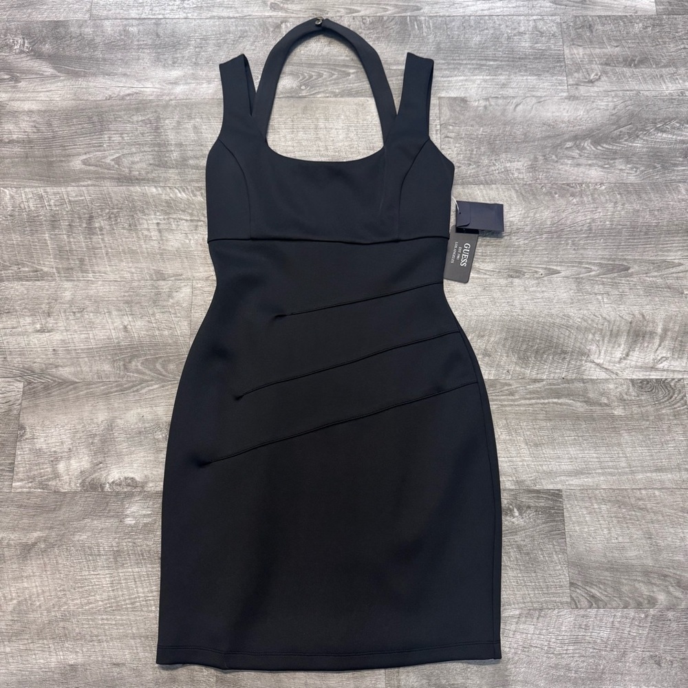 NWT Guess "Pheobe" Caged Scuba Bodycon Black Mini Halter Dress Sz. 6